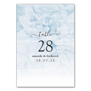 Staubblau Aquarell Blumen Hochzeit Tischnummer