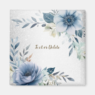 Staubblau Aquarell Blumen Silber Elegant Magnet