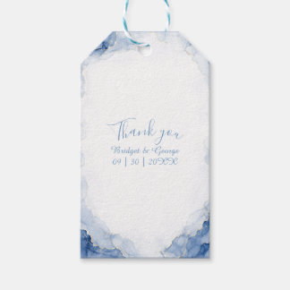 Staubblau Aquarell-Spritzer-Marmor-Hochzeit Geschenkanhänger