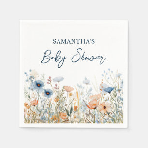 Staubblau Aquarell Wildblumen-Baby Shower Serviette