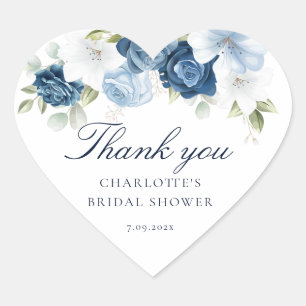 Staubblau Before I Do Florale Hochzeitsdusche Herz-Aufkleber