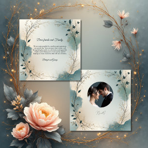 Staubblau Beige Boho Laubkranz Hochzeitsfoto Dankeskarte