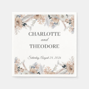Staubblau Beige Florale Pampasgras Hochzeitsservie Serviette