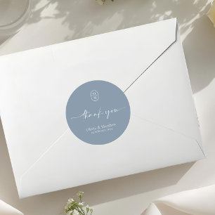 Staubblau Chic & Moderne Hochzeitsmonogramm Runder Aufkleber