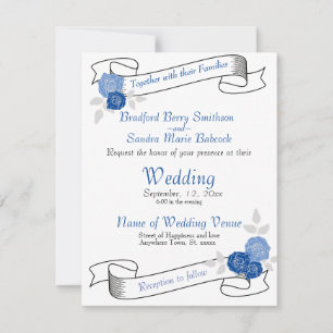 Staubblau Elegant Weiß Grau Floral Herz Hochzeit Save The Date