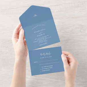 Staubblau elegante Hochzeit  All In One Einladung