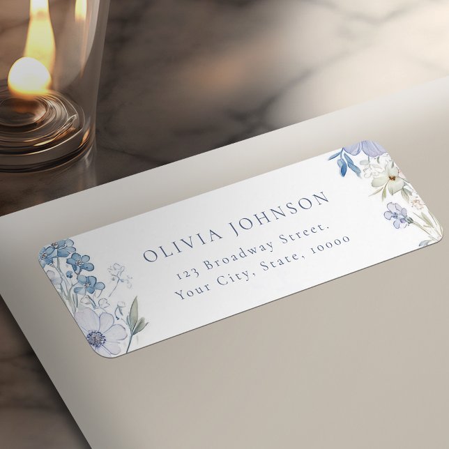 Staubblau elegante Wildblumen-Rücksendeadresse (Dusty Blue Elegant Wildflower Return Address Label)