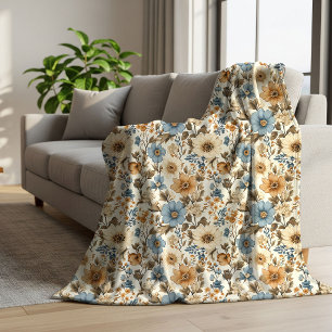 Staubblau Elfenbein Blumen Elegant Boho Weich Sherpadecke