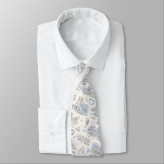 Staubblau Englisches Dorf Hochzeit Aquarell Krawatte