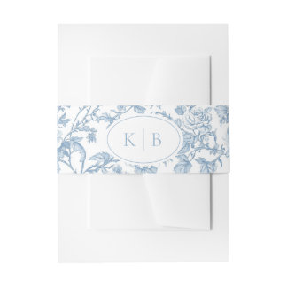 Staubblau Floral Toile Monogramm Hochzeit Einladungsbanderole