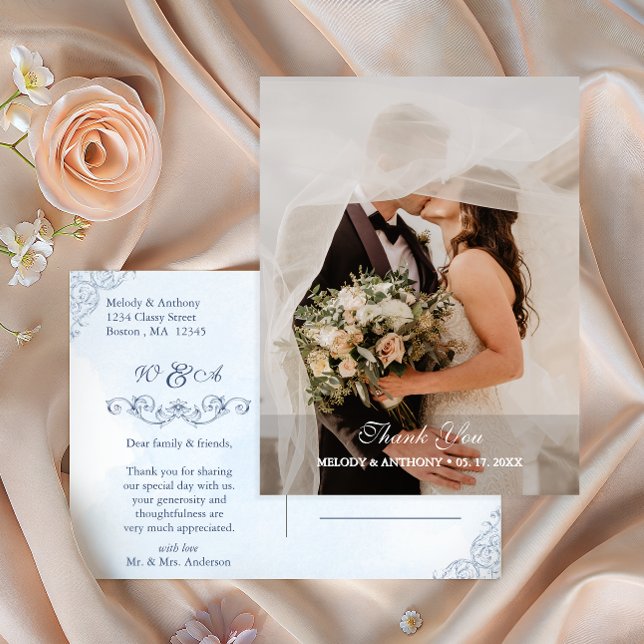 Staubblau Foto Hochzeit Danke Postkarte (Von Creator hochgeladen)