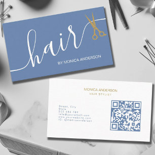 Staubblau Gold Haar Schrift Schere QR Code Visitenkarte