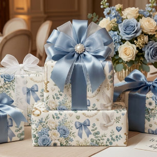 Staubblau-goldene Blumen-Hochzeitsgeschenkverpacku Geschenkpapier