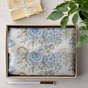 Staubblau-goldene Blumen-Hochzeitsgeschenkverpacku Seidenpapier
