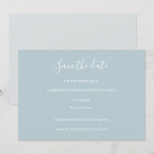 Staubblau Grau und Weiß Save The Date Hochzeit Einladung