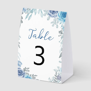Staubblau-graue Aquarell-Blumen-Tischnummer Tischaufsteller