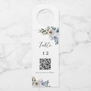 Staubblau Hochzeitstisch QR-Code Hochzeitsmenü Flaschenanhänger