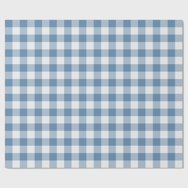 Staubblau klassischer Gingham-Karo Geschenkpapier (Flach)