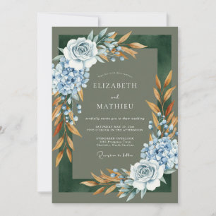 Staubblau Kupfer Blumenhochzeit Einladung