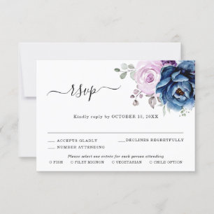 Staubblau Lila Navy Fliederblüten Hochzeit RSVP Karte