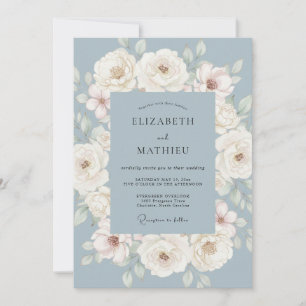Staubblau Malerische Blüten Hochzeit Einladung