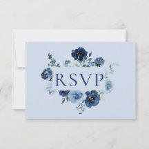 Staubblau Marine Blumen QR-Code Hochzeit RSVP
