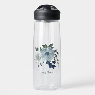 staubblau, marineblau und weiße Blumen Grün Trinkflasche
