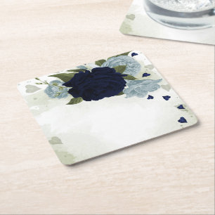 staubblau & marineblaue Blumen Grünzeug Rechteckiger Pappuntersetzer