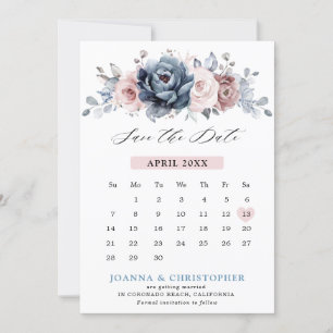 Staubblau Mauve Rosé Schiefer Florale Hochzeit  S Save The Date