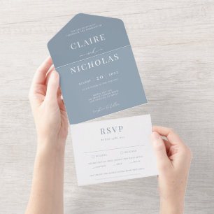 Staubblau Moderne Elegante Hochzeit All In One Einladung