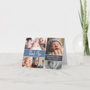 Staubblau Moderne Foto-Collage Baby Shower  Dankeskarte