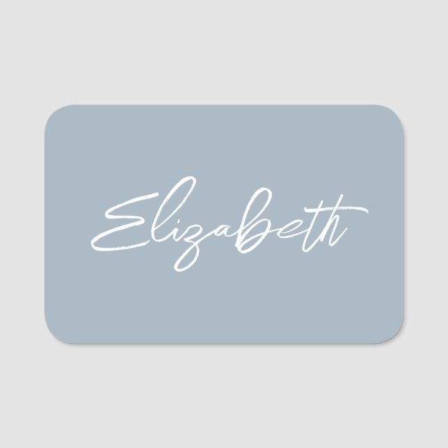 Staubblau moderne Pinsel-Schrift Namensschild (Vorderseite)