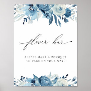 Staubblau-Navy-Blumen-Brautparty-Blumenbar Poster