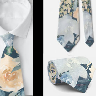 Staubblau Navy Blumen Rosen Florale Krawatte