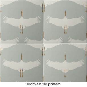 Staubblau neutrale Vögel Kraniche Art Deco Muster  Fliese