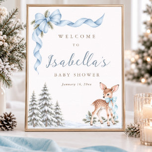Staubblau Oh Hirsch Winter-Baby-Shower-Willkommens Poster