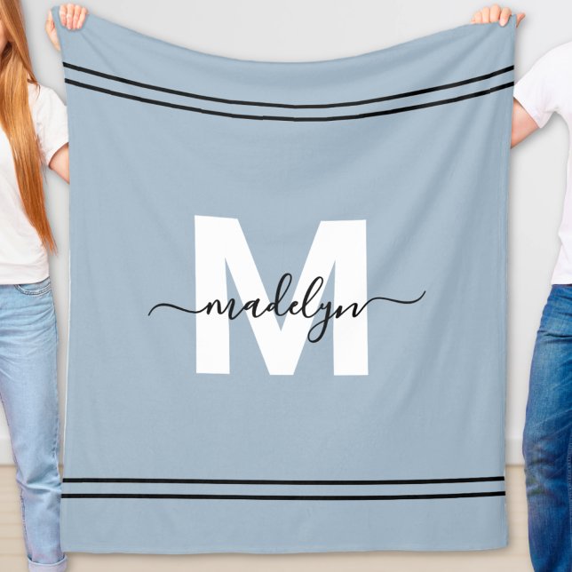 Staubblau personalisierter Name Monogramm Fleecedecke (Dusty Blue Personalized Name Monogram Fleece Blanket)