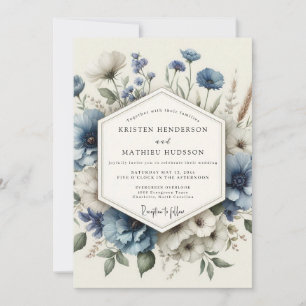 Staubblau Poetische Blüten Hochzeit Einladung