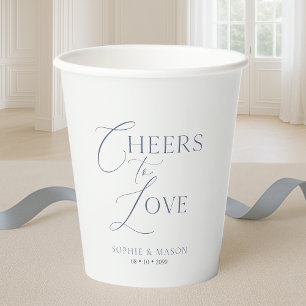 Staubblau „Prost auf die Liebe“ Hochzeit Pappbecher