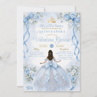 Staubblau Quinceañera mit Schleife Einladung