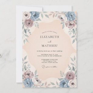 Staubblau Romantische Botanische Hochzeit Einladung