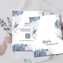 Staubblau Romantische Florale QR-Code-Hochzeit