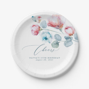 Staubblau Rosa Blumen Elegant Romantisch Pappteller