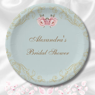 Staubblau Rosa Pfingstrose Vintage Florales Brautb Pappteller