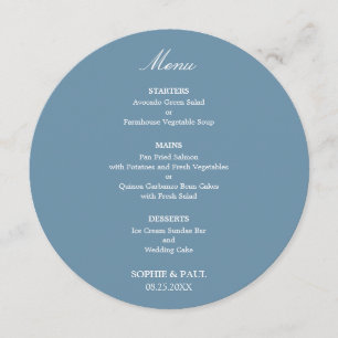 Staubblau Runde Hochzeitsmenü Menükarte