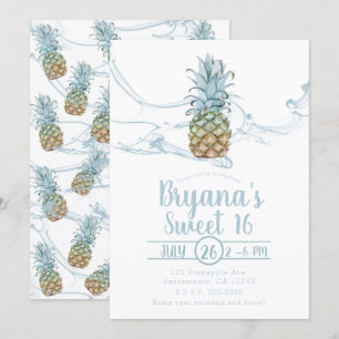 Staubblau Saftige Ananas Sommer Sweet 16 Party Einladung