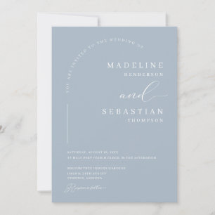 Staubblau Sanfter Moderner Torbogen Foto Hochzeit Einladung