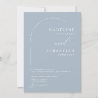 Staubblau Sanfter Moderner Torbogen Foto Hochzeit Einladung