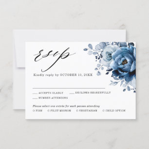 Staubblau Schieferblau Marineblume Botanisch Hochz RSVP Karte
