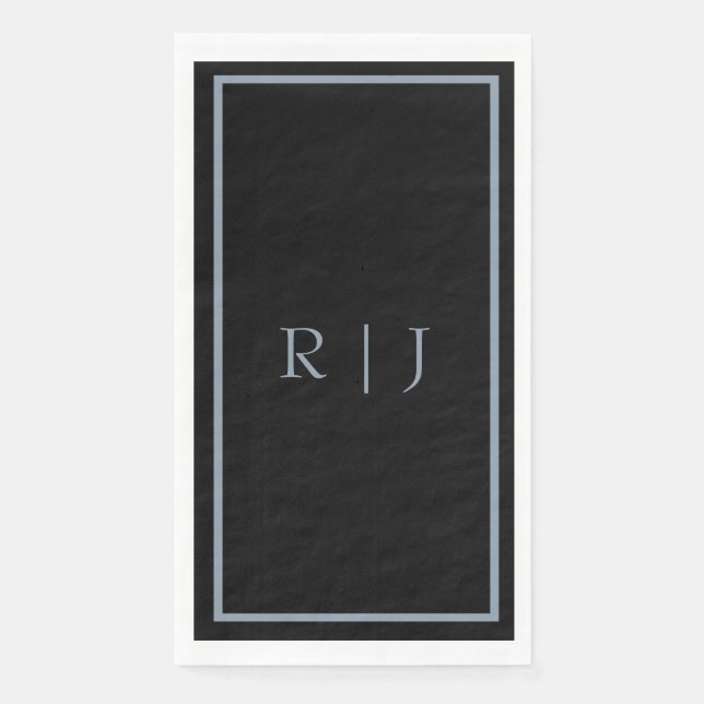 Staubblau-schwarze Monogrammbuchstaben Anfangsbuch Serviette (Vorderseite)